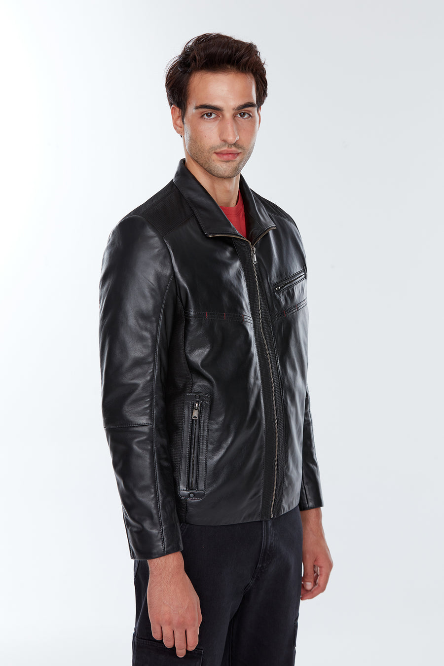 Timmoty Men's Black Leather Jacket