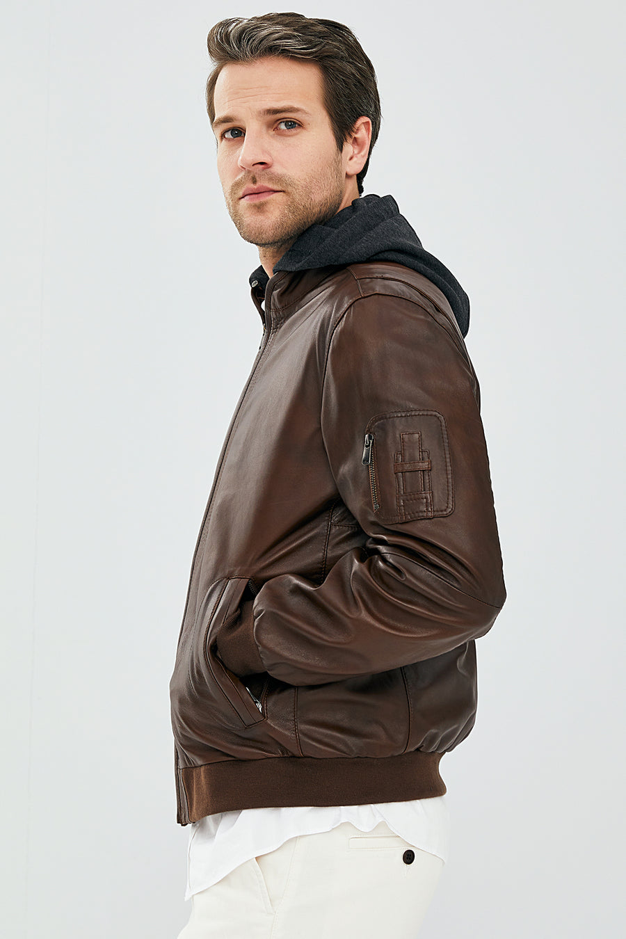 Garry Men's Cognac Hooded Leather Coat