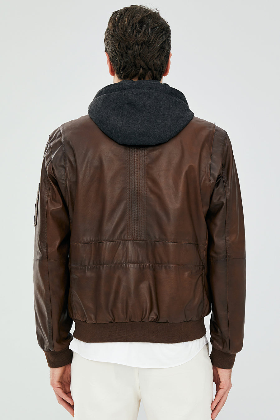 Garry Men's Cognac Hooded Leather Coat