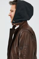 Garry Erkek Konyak Kapüşonlu Deri Mont | Derimod