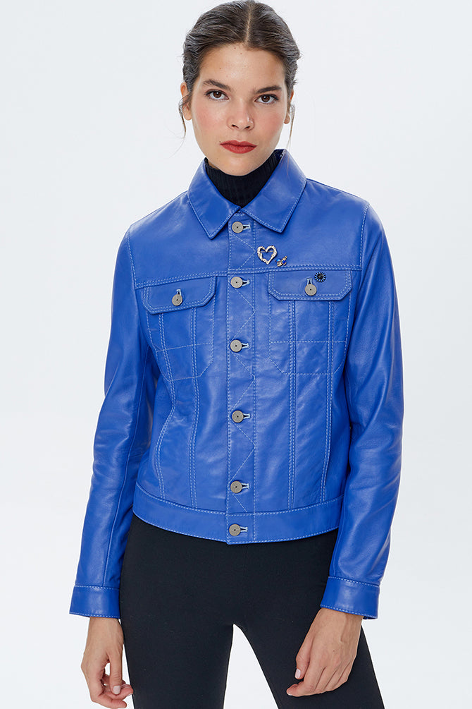 Kiss Kadın Lacivert Deri Ceket
