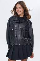 Splendid Kadın Siyah Oversize Deri Ceket | Derimod