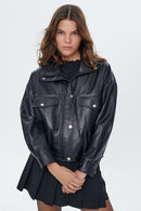 Splendid Kadın Siyah Oversize Deri Ceket | Derimod