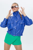 Splendid Women's Blue Oversize Leather Jacket | Derimod