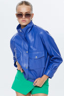 Splendid Women's Blue Oversize Leather Jacket | Derimod