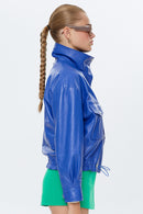 Splendid Women's Blue Oversize Leather Jacket | Derimod