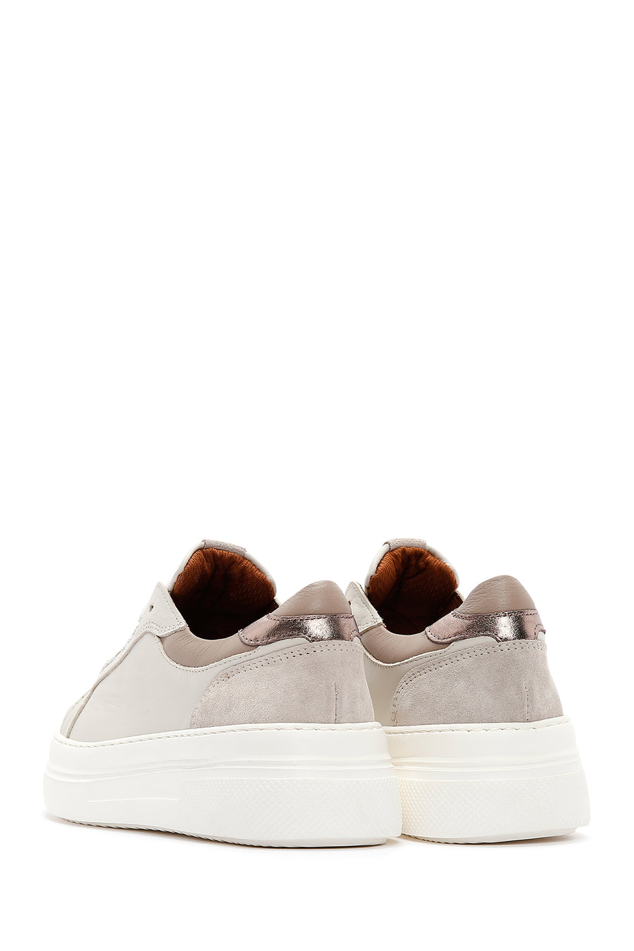 Women's Beige Leather Thick Soled Sneaker