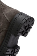 Women's Mink Lace-Up Double Zipper Detailed Thick-Soled Nubuck Leather Combat Boots | Derimod