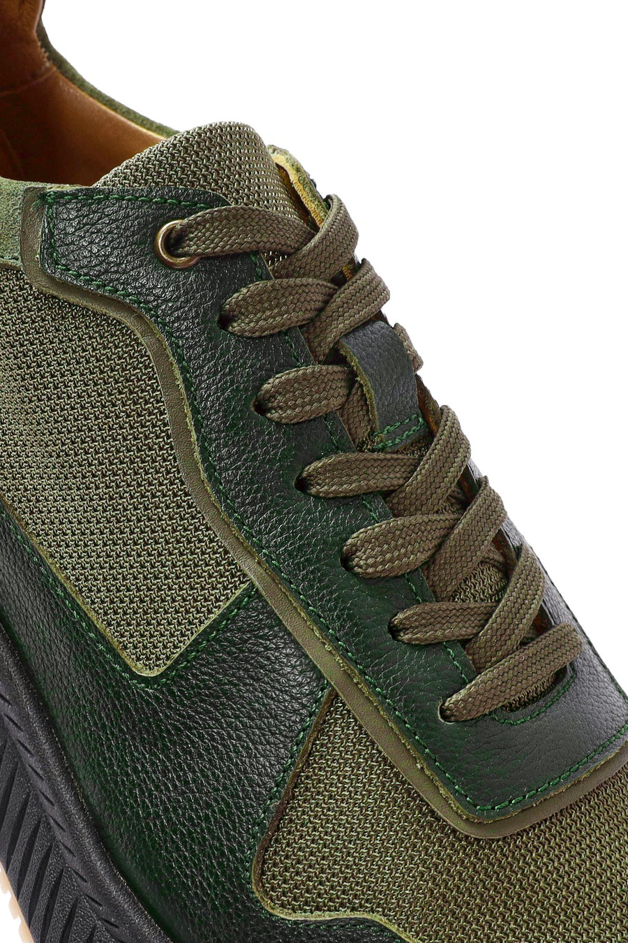 Erkek Haki Bağcıklı Deri Sneaker
