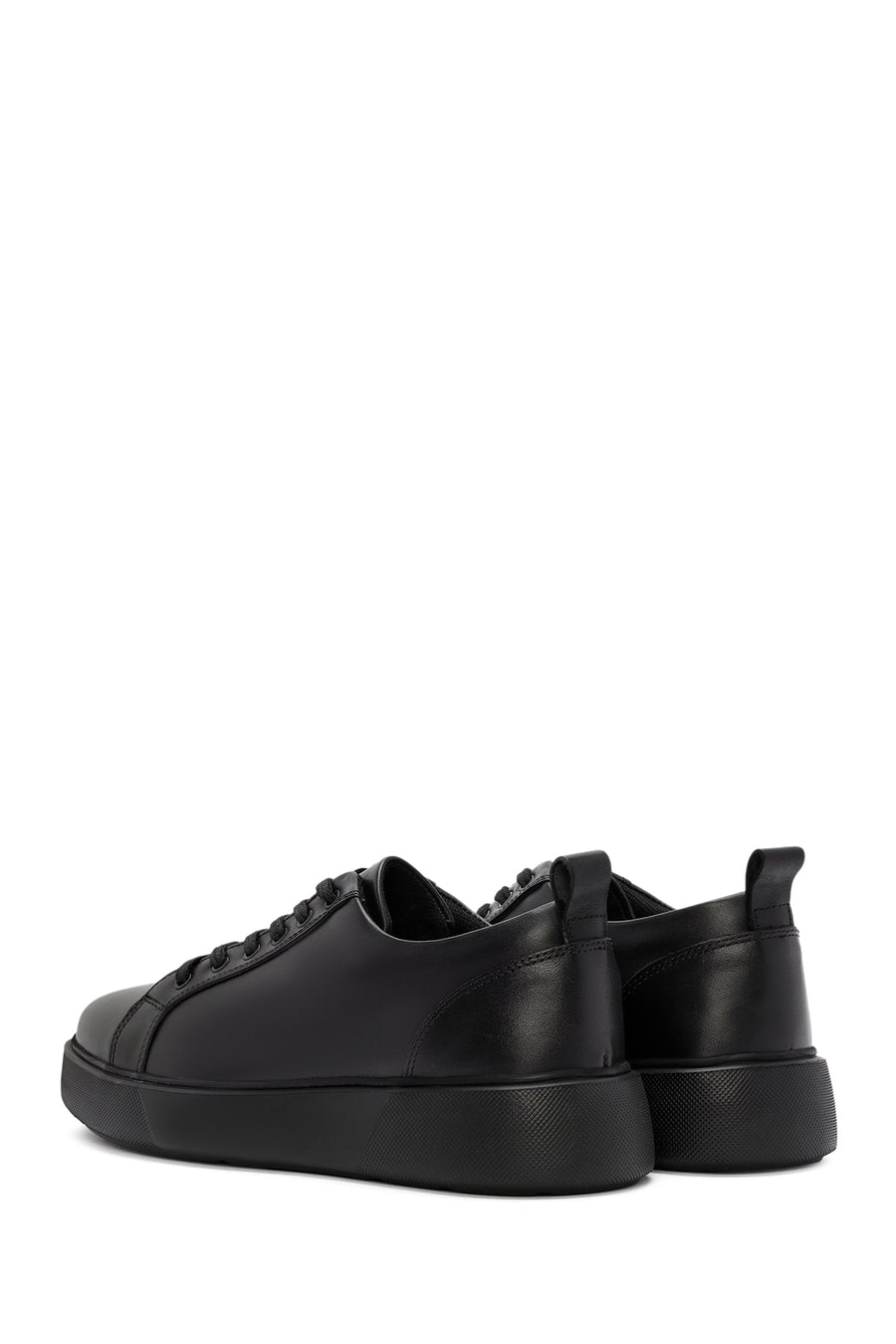Erkek Siyah Bağcıklı Deri Sneaker