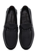 Men's Black Leather Printed Loafer | Derimod