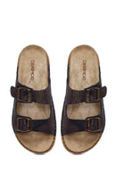 Woman Brown Patterned Glittery Leather Slipper | Derimod