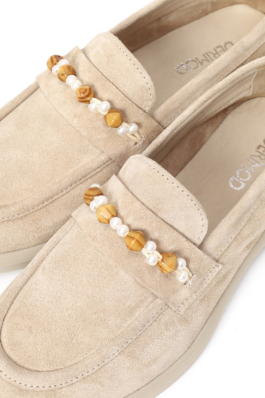 Woman Beige Beaded Suede Loafer