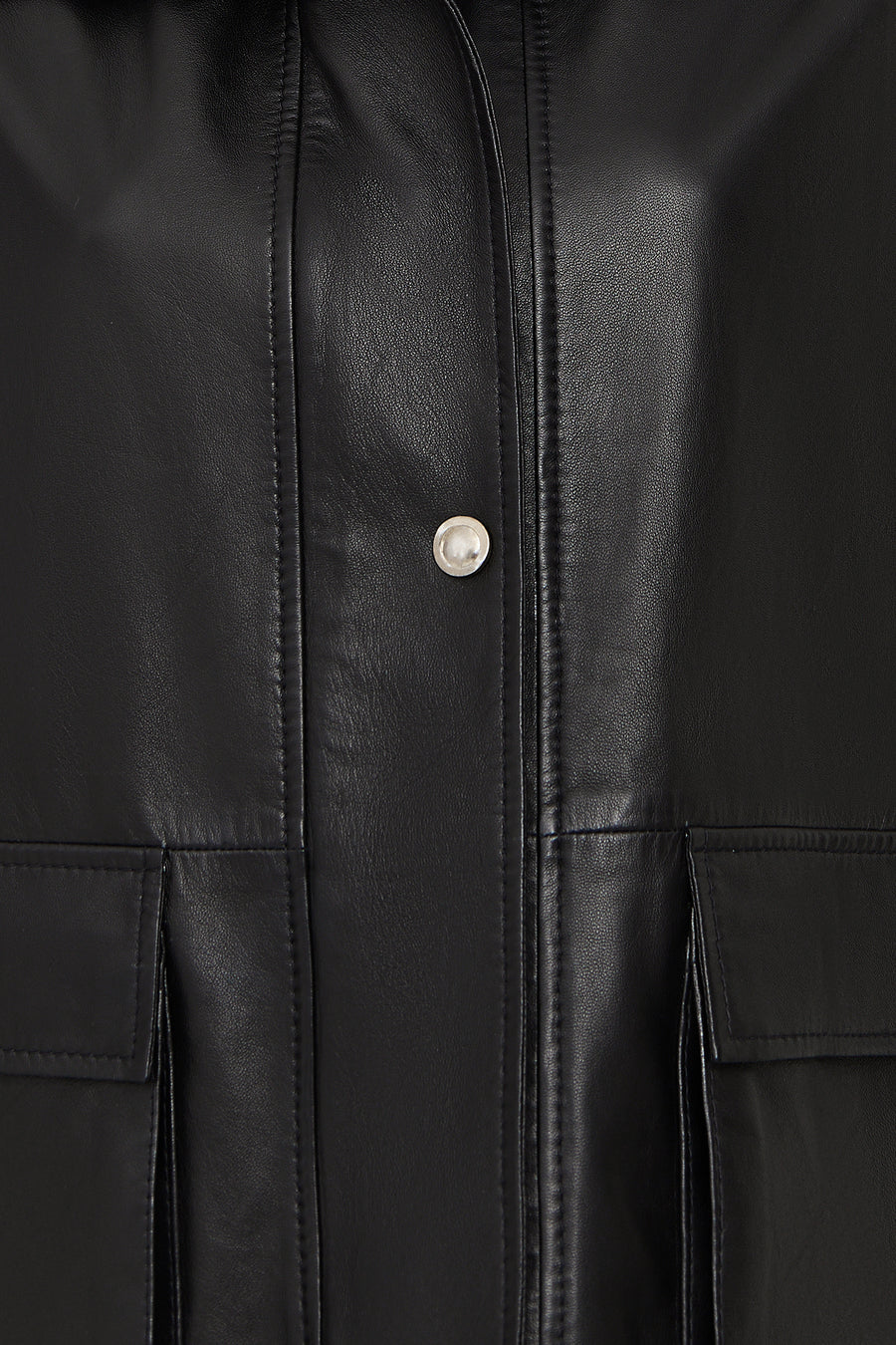 Fancy Women's Black Slant Collar Oversize Leather Coat