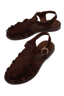 Woman Brown Ankle Buckle Suede Sandal | Derimod