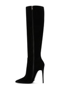 Women's Black High Thin Heeled Suede Leather Classic Boots | Derimod