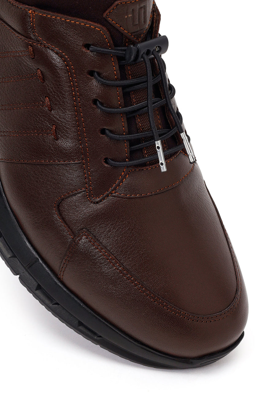 Erkek Kahverengi Bağcıklı Deri Sneaker
