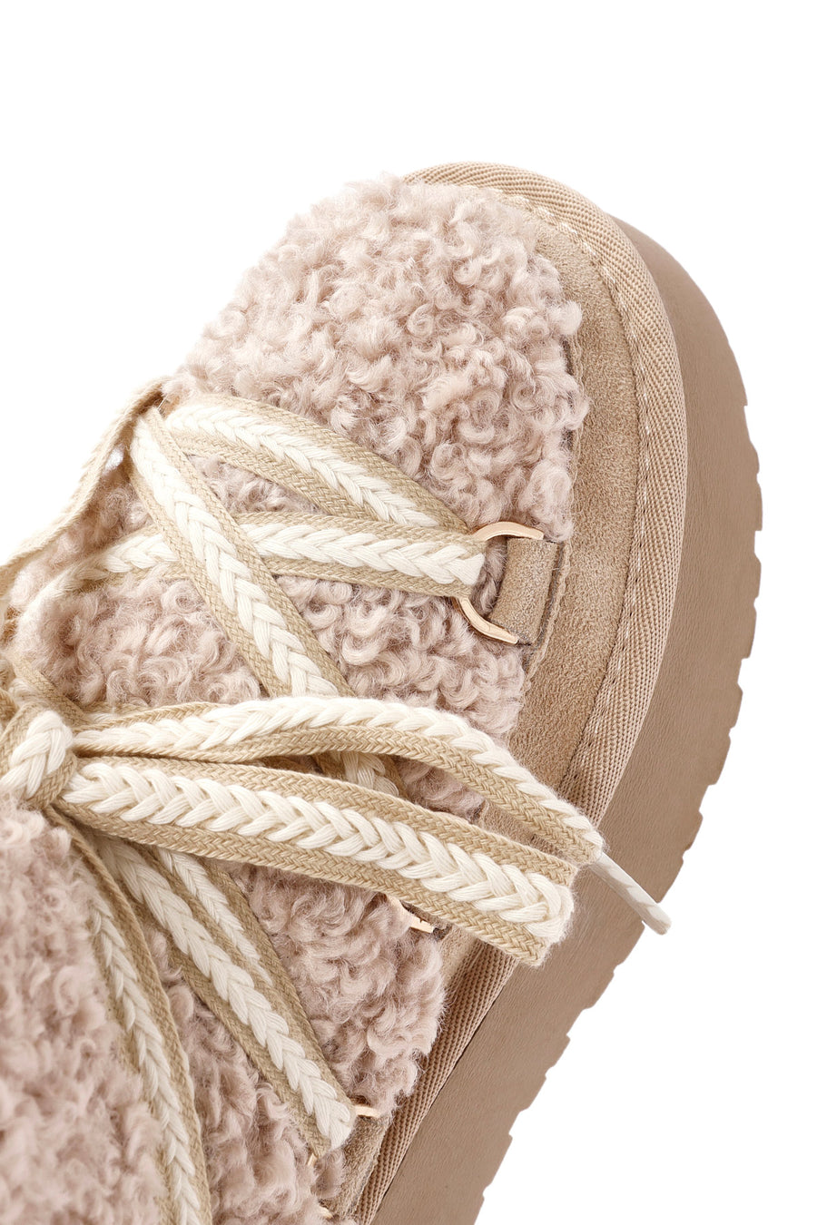Women's Beige Thick-Soled Fur-Lined Leather Boots