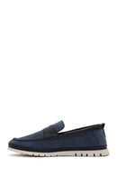 Men's Navy Blue Nubuck Leather Casual Loafer | Derimod