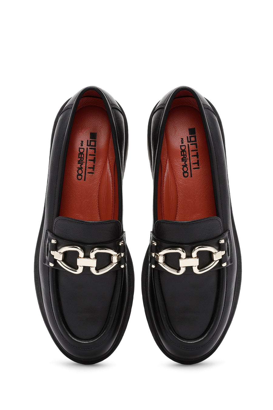 Derimod Gritti Woman Black Buckle-Detail Leather Masculine Loafer