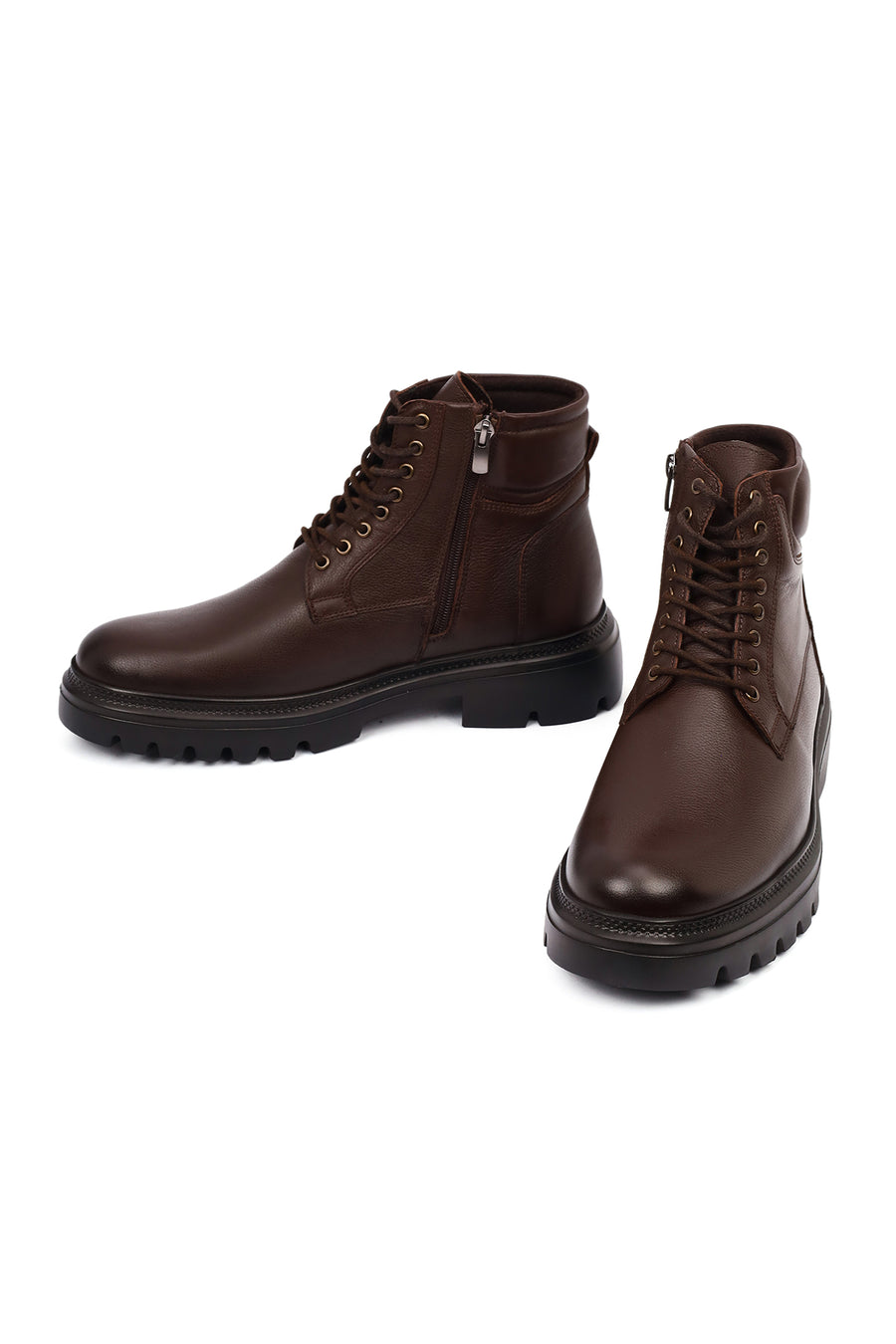 Men's Brown Zippered Thick-Soled Leather Boots