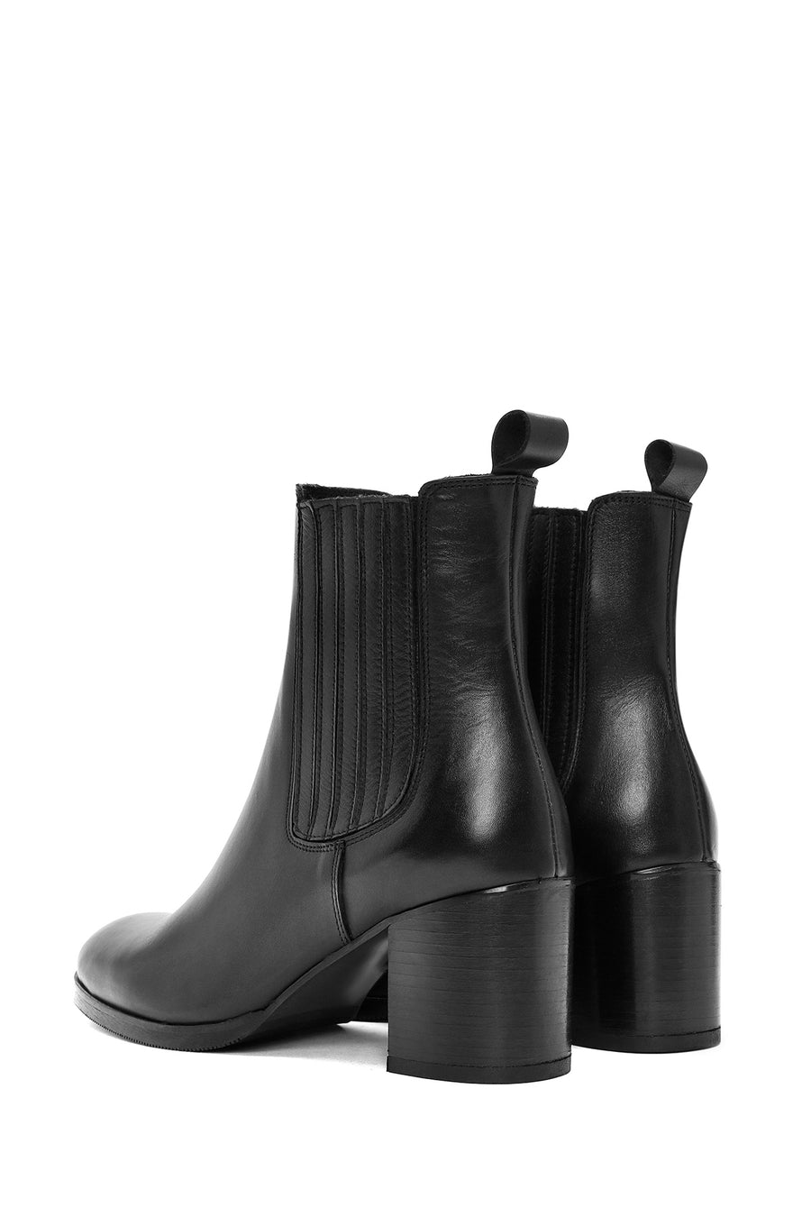 Women's Black Thick Heeled Leather Chelsea Boots