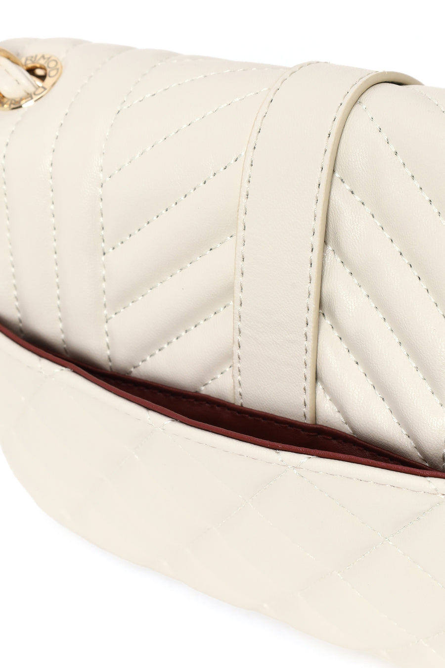 Woman Cream Chain Strap Quilted Crossbody Bag