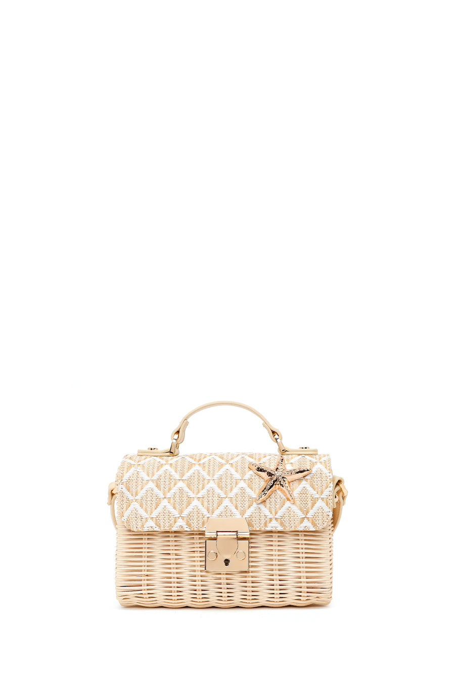 Woman Beige Long-Strap Stone-Embellished Woven Mini Crossbody Bag