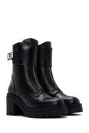 Women's Black Leather Buckle Heeled Boots | Derimod