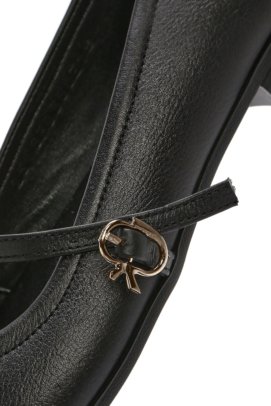 Women's Black Banded Leather Ballerinas