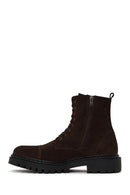 Male Brown Zip Closure Thick-Soled Suede Combat Boots | Derimod