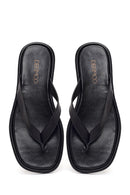 Woman Black Leather Flip-Flops | Derimod