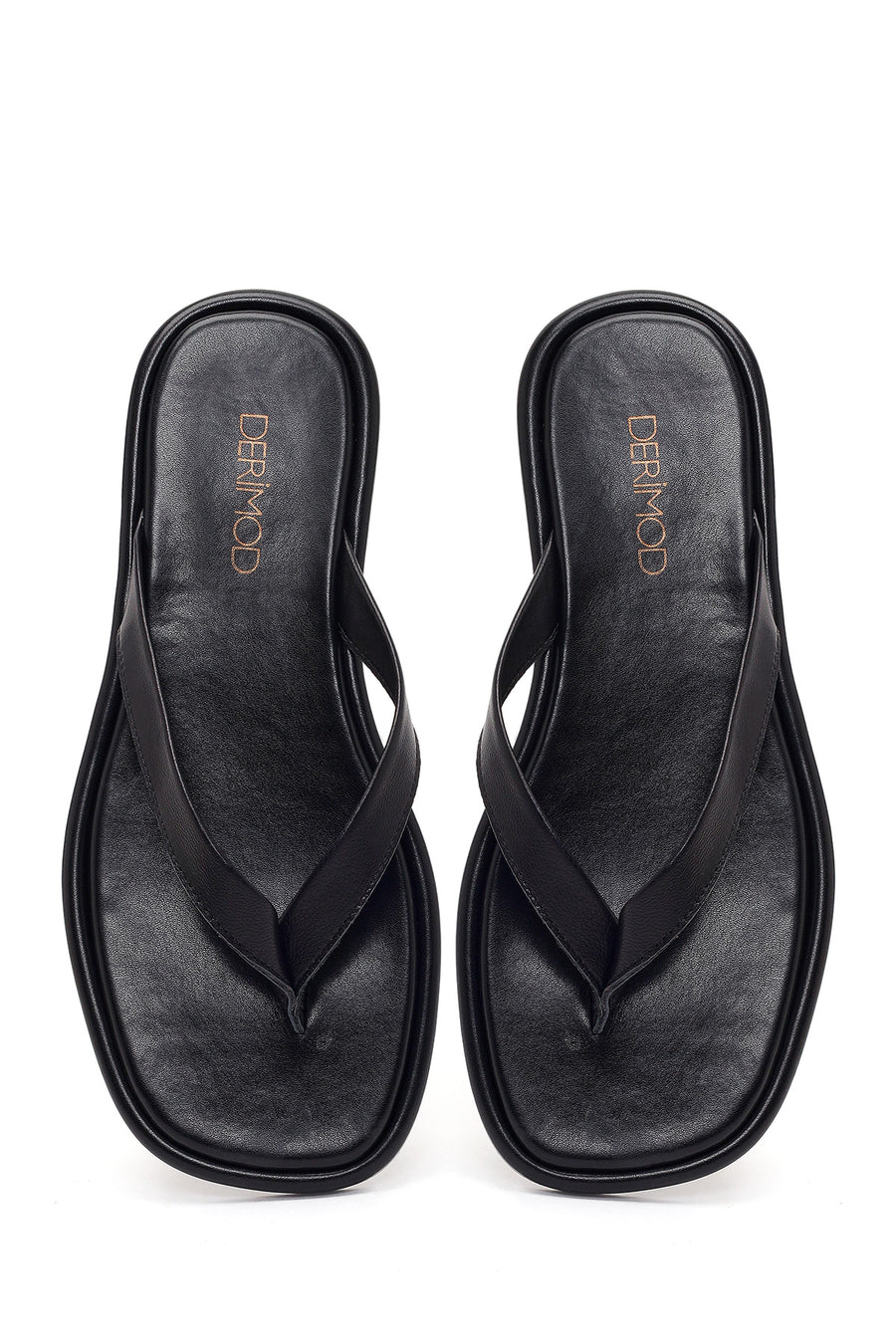 Woman Black Leather Flip-Flops