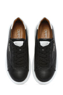Women's Black Zippered Lace-Up Thick-Sole Leather Sneakers | Derimod