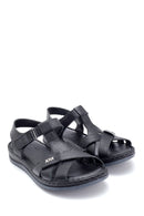 Women's Black Leather Casual Flat Sandals | Derimod