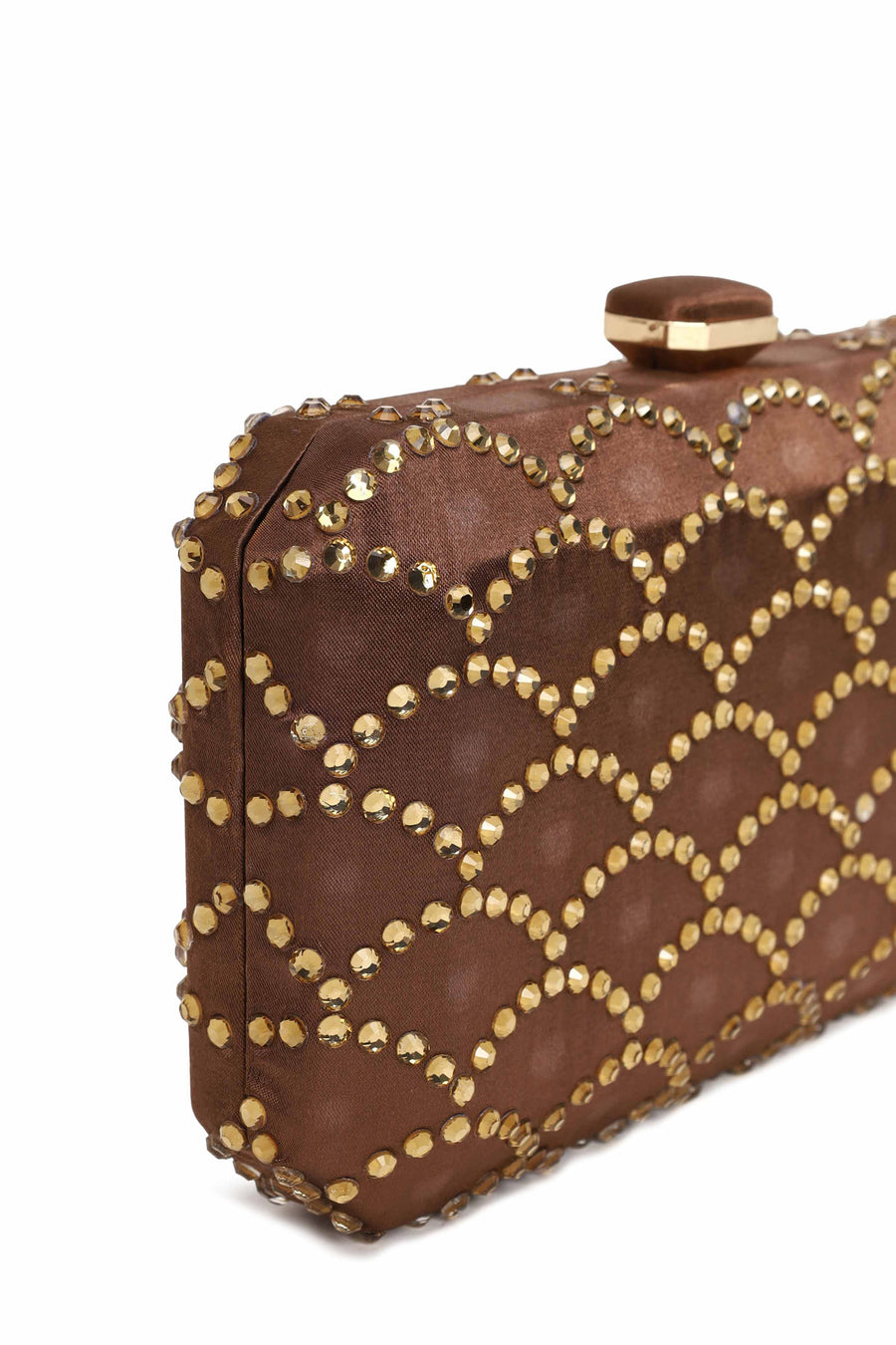 Woman Bronze Long Chain Strap Rhinestone Mini Clutch Evening Bag