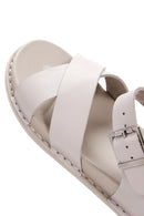 Women's Gray Leather Comfort Sandals | Derimod