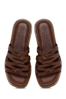 Women's Brown Leather Comfort Slippers | Derimod