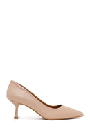 Woman Beige Thin-Heeled Leather Stiletto | Derimod