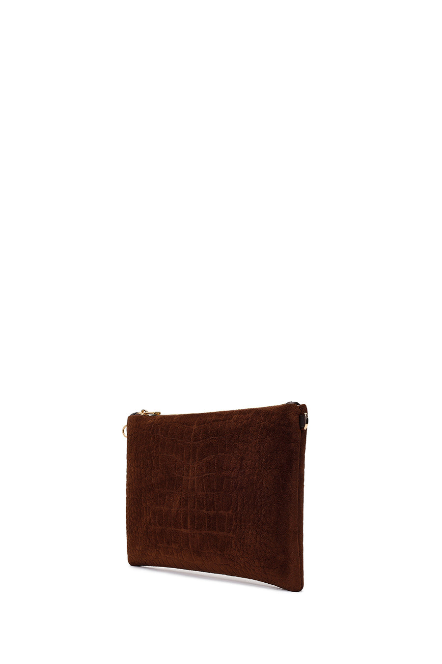 Woman Brown Chain Strap Printed Suede Clutch Bag