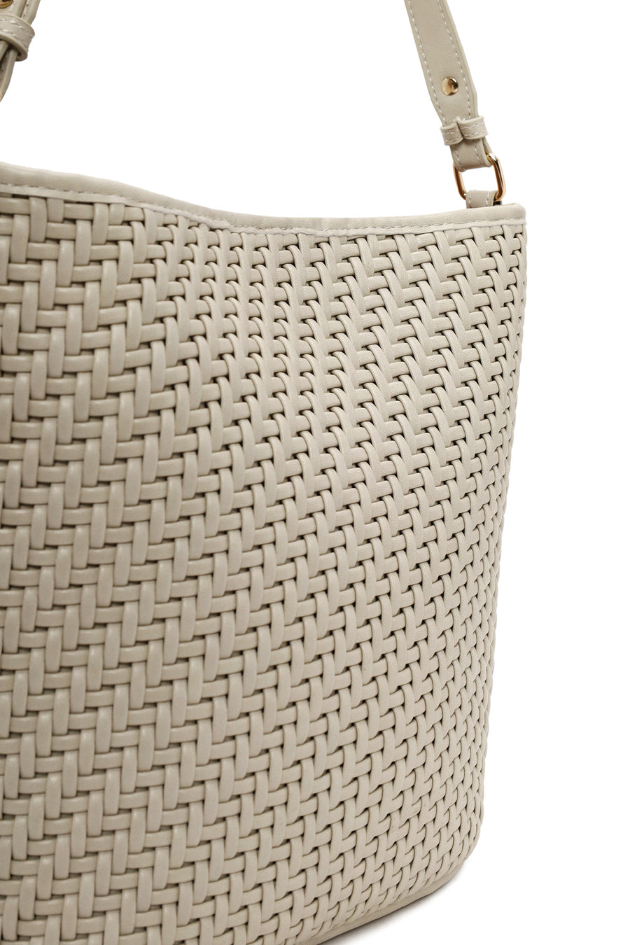 Woman Beige Long-Strap Braided Shoulder Bag