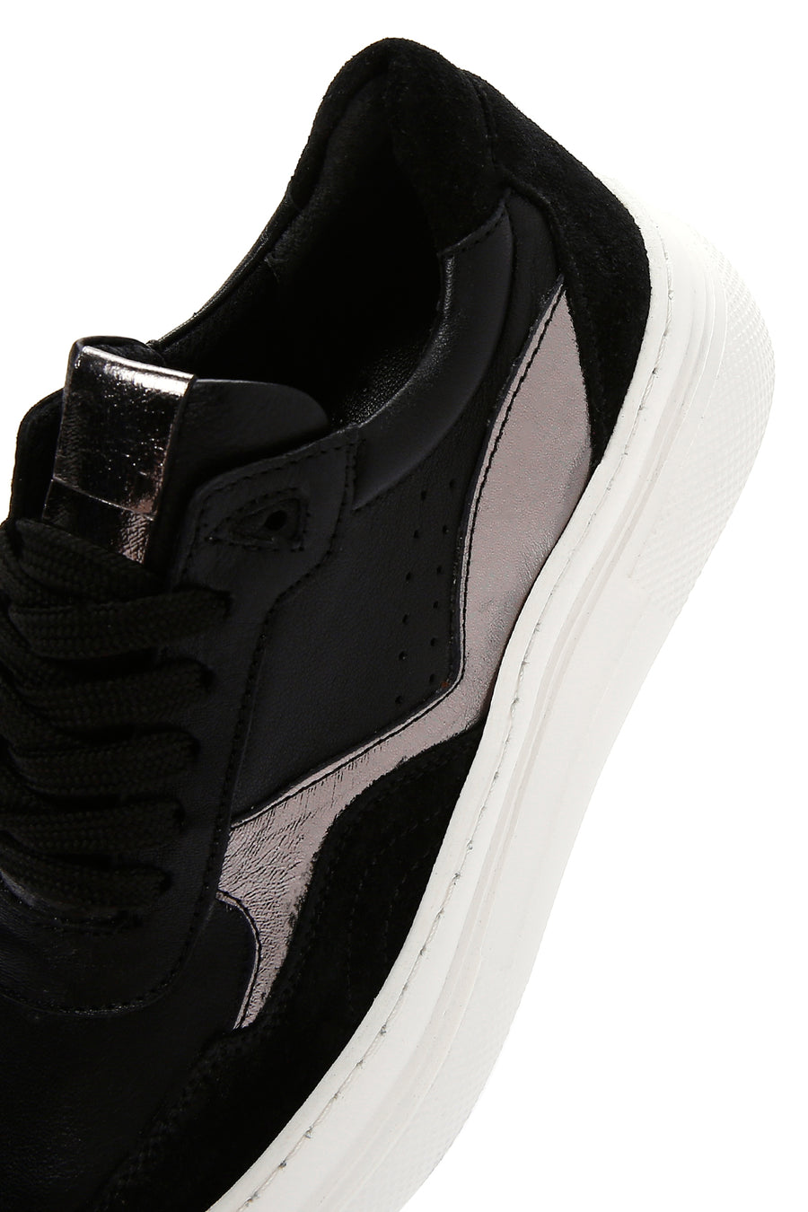 Women's Black Leather Thick Soled Sneaker