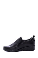 Women's Black Leather Wedge Heeled Comfort Shoes | Derimod
