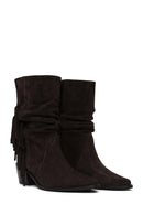 Woman Anthracite Thick-Heeled Suede Cowboy Boots | Derimod