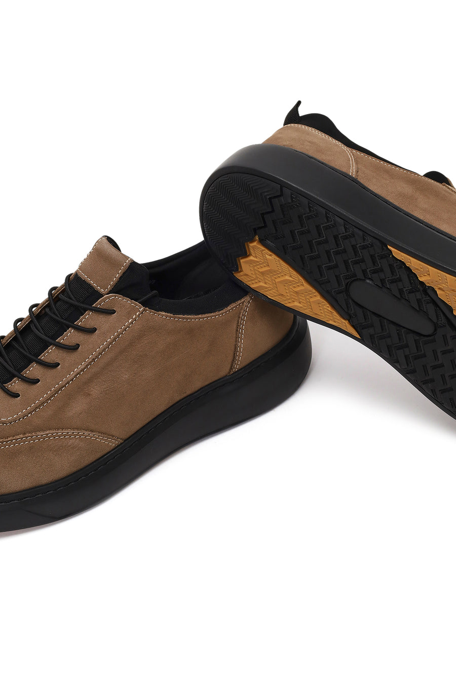 Erkek Vizon Bağcıklı Nubuk Deri Sneaker