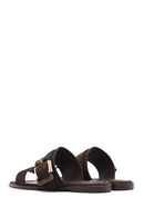 Women's Brown Buckled Suede Leather Slippers | Derimod