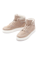 Women's Beige Suede Leather High Top Sneaker | Derimod