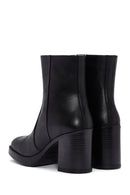 Women's Black Zippered Thick Heeled Leather Boots | Derimod