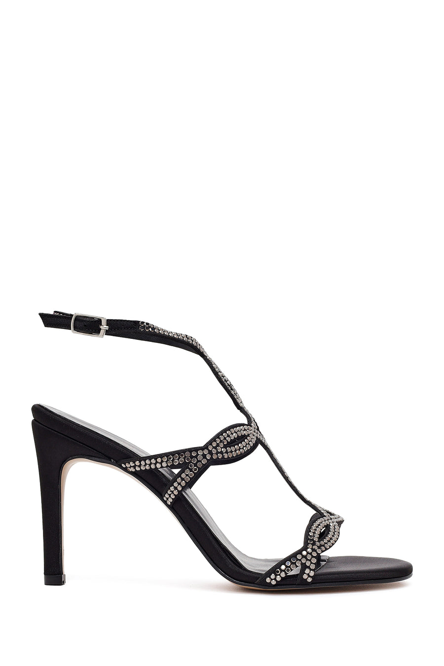 Woman Black Ankle-Buckle Embellished High Stiletto Heel Sandal 26SFE3911TS | Derimod