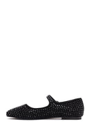 Women's Black Stone Leather Ballerinas | Derimod